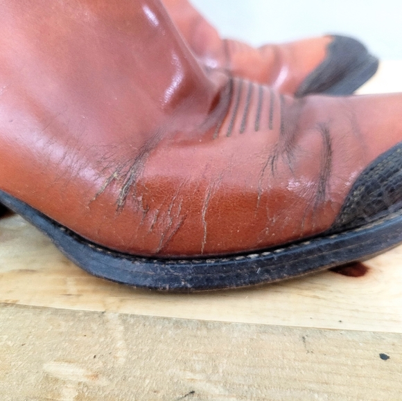 Vintage Tony Lama Men's Western Cowboy Boots Two Tone Leather Rockabilly Size 7 - Picture 7 of 13